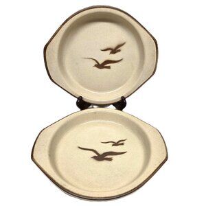 Vtg Otagiri Seagull Baking Dish Plate Set Lot x2 Stoneware Oven to Table Japan